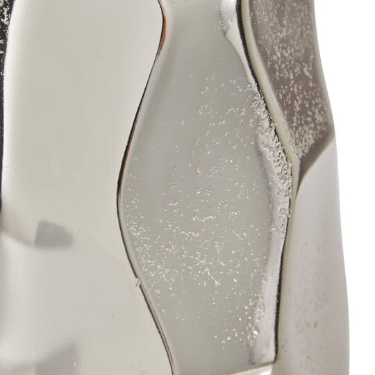 Contemporary Geometric-Style Metallic Silver Aluminum Vase, 12" x 5.7" x 5.4"
